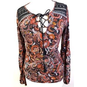 Xhilaration Womens' Rust, Orange and Burgundy Paisley Top, Size S